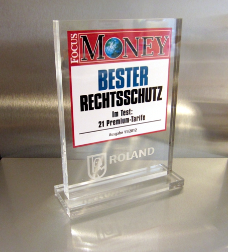 Tombstone mit Lasergravur "Bester Rechtsschutz" - ROLAND Rechtsschutz-Versicherungs-AG